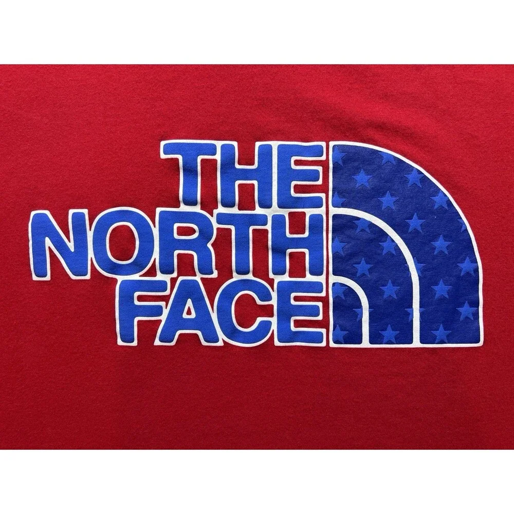 The North Face Logo T Shirt Red White Blue Stars USA America July 4th Mens XXL